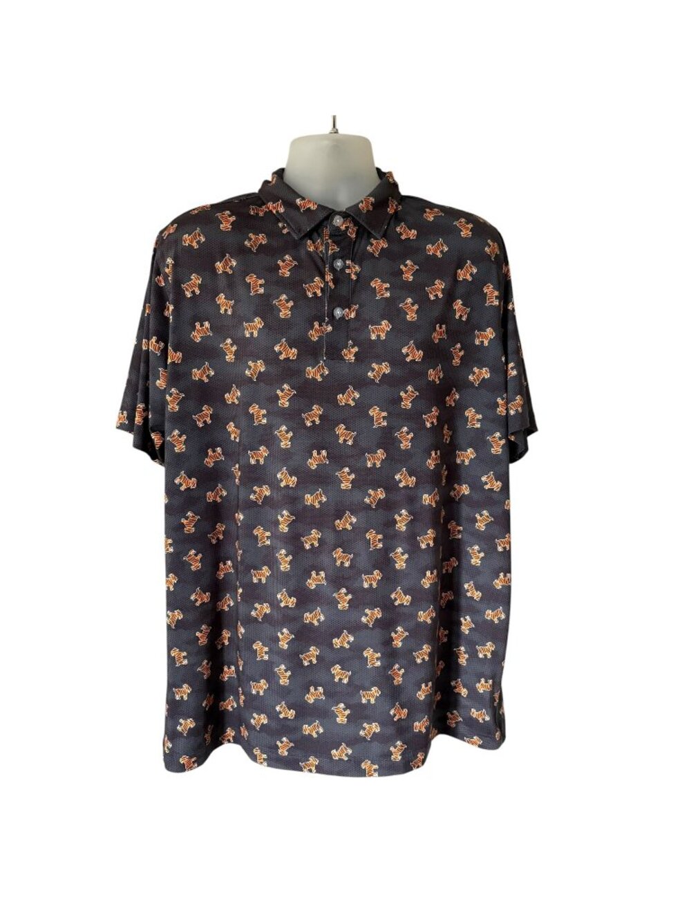 WAGGLE Mens Golf Shirt Polo Goat Tiger Print Athletic Size 2XL